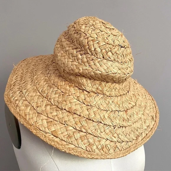 Vintage Natural Straw Raffia Floppy Large Brimmed Hat - O/S - Picture 2 of 6